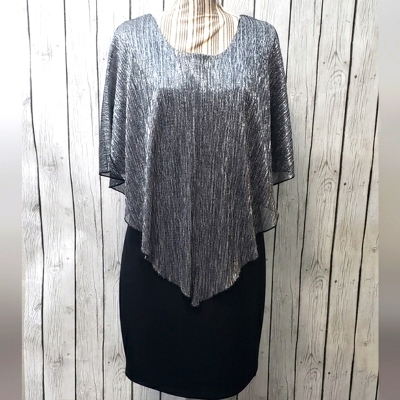 Enfocus Studio Dresses & Skirts - En Focus Studio Sheath Black Silver W/Top Layer Cocktail Dress, Sz 14